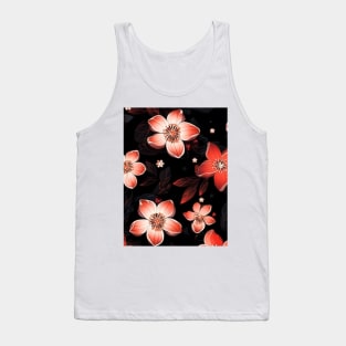 Red and Pink Sakura Flowers on Black Background Tank Top